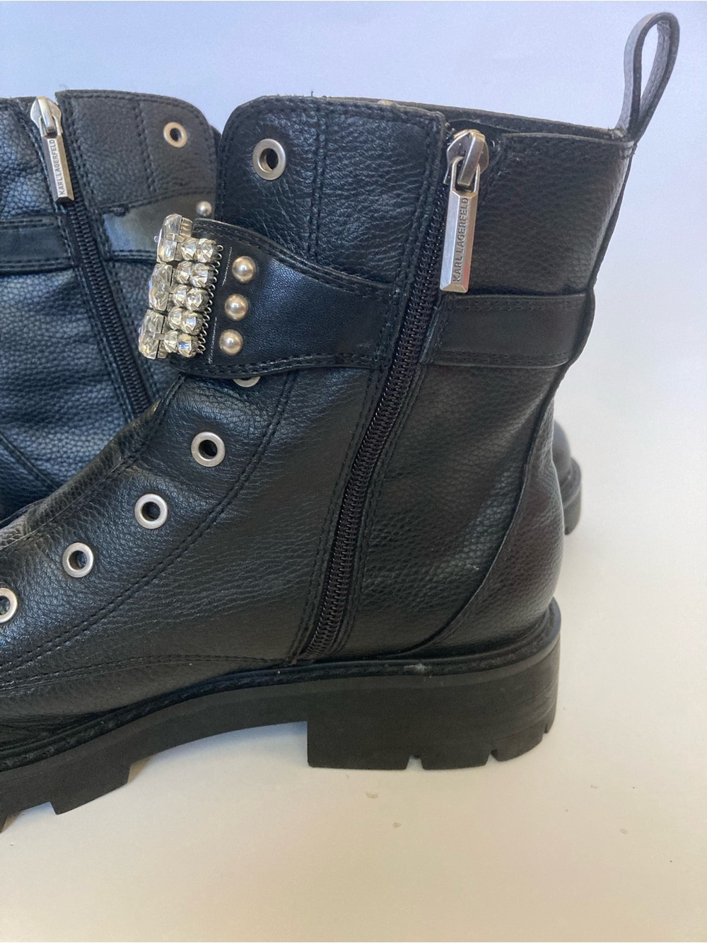 Karl Lagerfeld Paris Maeva Rhinestone Lug Sole Combat Boot - Picture 6 of 10